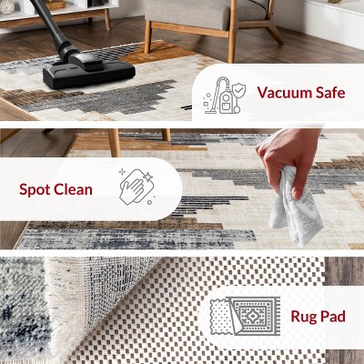 Navy and Beige Synthetic Southwestern Rectangular Area Rug