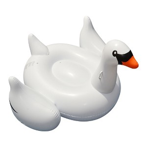 Swimline 75" Water Sports Inflatable Giant Swan 1-Person Swimming Pool Ride-On Float Toy - White/Black - 1 of 4