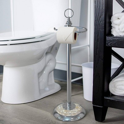 Chrome and Mother of Pearl Freestanding Toilet Paper Holder