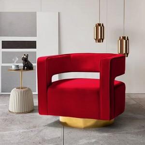 Velvet Edise Swivel Barrel Chair Living Room Accent Chair with Metal Base  | Karat Home - 1 of 4