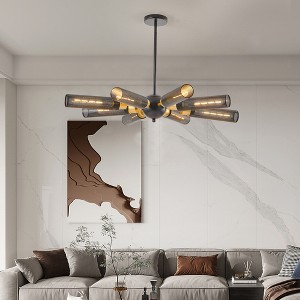 HANPURE 34'' Industrial Sputnik Chandelier, 8-Light Black/Gold Pendant with Mesh Shades, E26 Base, Adjustable Height for Dining/Living Room/Kitchen - 1 of 4