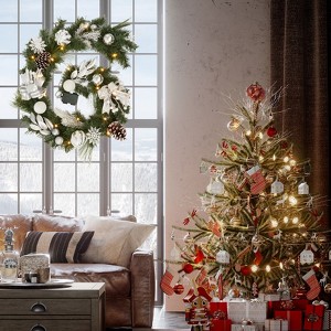 6 Ft Pre-Lit Christmas Garland with Lights for Mantle Table Setting Fireplace, Outdoor Indoor Artificial Garland for Staircase Front Door Porch Home - 1 of 4