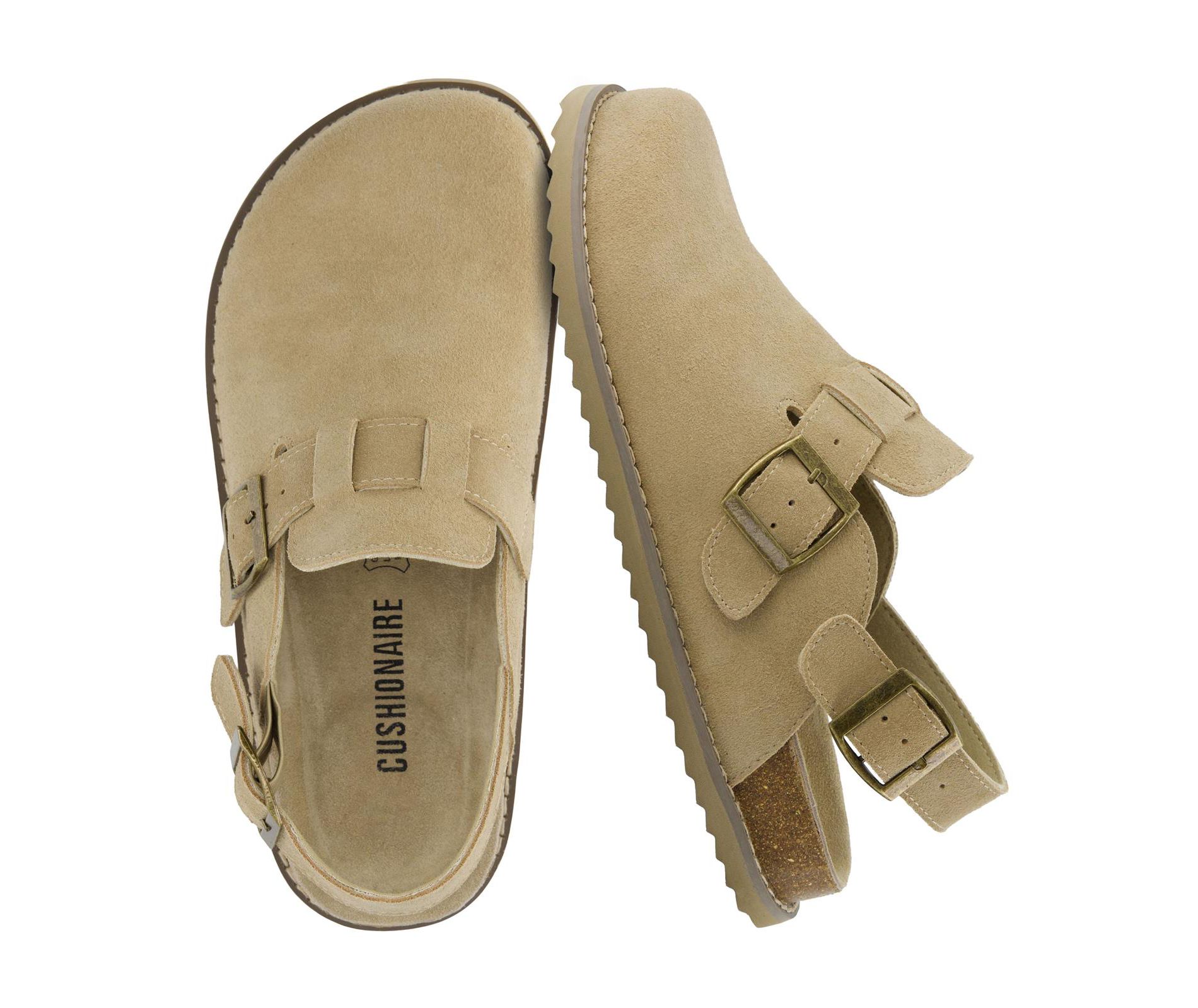 CUSHIONAIRE Brooklyn Women's Suede Clogs - Adjustable Slingback Clog Sandal with Buckle, Memory Foam, Wide Widths