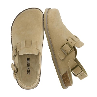CUSHIONAIRE Brooklyn Women's Suede Clogs - Adjustable Slingback Clog Sandal with Buckle, Memory Foam, Wide Widths