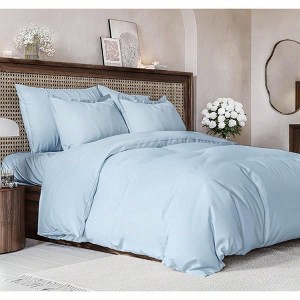 Light Blue Queen Duvet Cover Set - 90x90, 2 Pillow Shams, Zipper Ties, Soft Breathable - 1 of 4