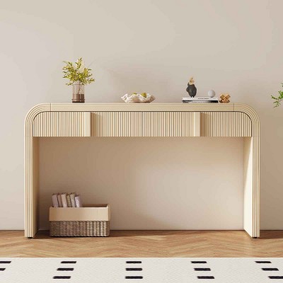 Modern Console Table for Living Room, Rounded Silhouette with Fluted Drawers and Adjustable Foot Pads, MDF Frame Console-Coolbibila