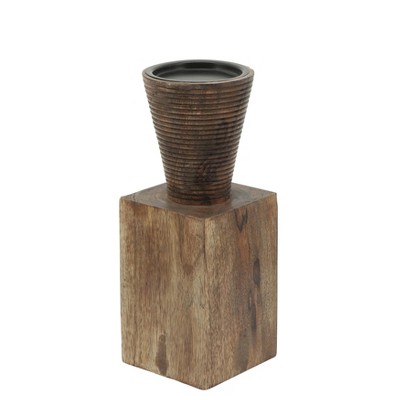Mango Wood Candle Holder - Rustic Handcrafted Pillar & Taper Candle Stand - Decorative Accent for Living Room, Bedroom, Office - 10" Brown