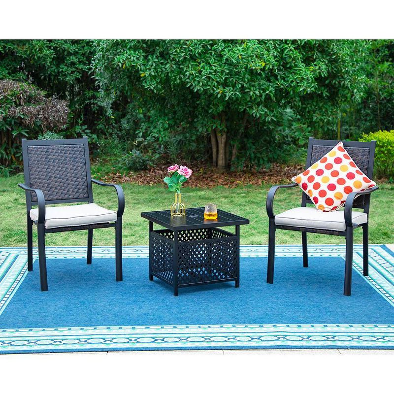 3pc Patio Conversation Set with Wicker Rattan Chairs with Cushions &#38; Square Table with Umbrella Hole - Captiva Designs, 1 of 10