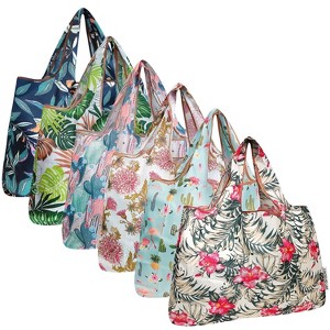 Wrapables Large Foldable Tote Nylon Reusable Grocery Bags, 6 Pack - 1 of 4