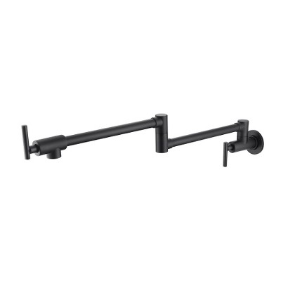 DOMETOUR Pot Filler Faucet Wall Mount, Commercial Kitchen Faucet with Double Joint Swing Arms, Single Hole 2 Handles, Matte Black
