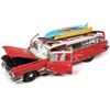 1959 Cadillac Eldorado Ambulance Red w/White Top Malibu Beach Rescue Weathered w/Surfboards 1/18 Diecast Model Car by Auto World - 2 of 4
