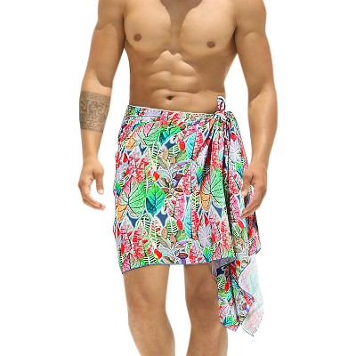 HAPPY BAY Men's Swimwear Cover Up Samoan Beachwear Summer Short Wrap Hawaiian Vacation Lava Lava For Men Sarongs Cover-Up One Size Colorful, Leaves