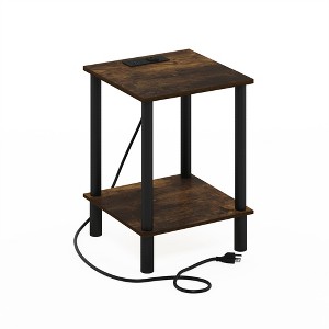 Furinno Turn-N-Tube 2-Tier Side Table, End Table with USB and Type-C Charging Port, Amber Pine/Black - 1 of 1