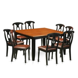 HomeStock 9-Piece Square Black & Cherry Finish Solid Wood Top Dining Table with 8-Chairs - 1 of 4