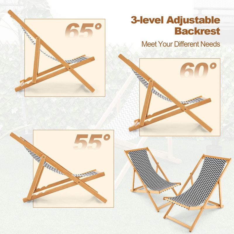 Costway Folding Bamboo Sling Lounge Chair Reclining Canvas Portable Outdoor, 5 of 8