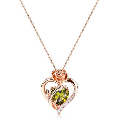 Molenia Heart Birthstone Necklace for Women 925 Sterling Silver Rose Gold Necklace Pendant Jewelry Christmas Anniversary Birthday Gifts for Her
