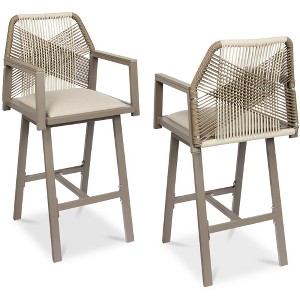Best Choice Products Set of 2 Indoor/Outdoor Aluminum, Woven Rope Swivel Barstools w/ Armrests - 1 of 4