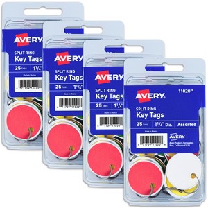 Avery Metal Rim Key Tags with String, Assorted Colors, 25 Tags Per Pack, 4 Packs, 100 Total (11020) - 1 of 4