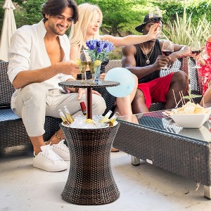 Costway 1PC Adjustable Outdoor Patio Rattan Ice Cooler Cool Bar Table Party Deck Pool - 1 of 4