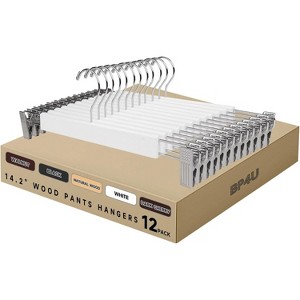 BP4U 14.2" Premium Wooden Adjustable Pants Hangers, Solid Wood Skirt & Trouser Hangers with 360° Swivel Hook, Wrinkle-Free Design - 1 of 4