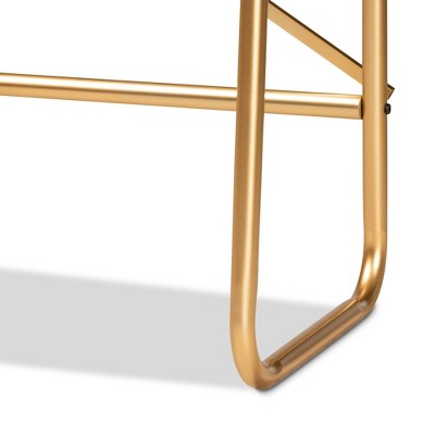 Merida Brushed Gold and Natural Brown Wood 2-Tier Queen Overbed Shelf