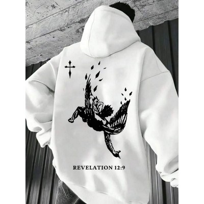 TIME HOLLOW Slogan & Skull Print Drop Shoulder Thermal Lined Hoodie - Halloween Ready