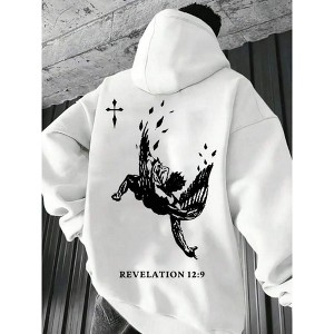 TIME HOLLOW Slogan & Skull Print Drop Shoulder Thermal Lined Hoodie - Halloween Ready - 1 of 3