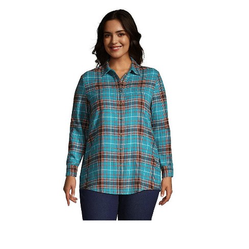 Lands' End Women's Plus Size Flannel Boyfriend Fit Long Sleeve Shirt - X  Large Plus - Spade Blue Woodland Plaid : Target