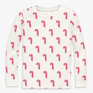 Primary Kids Organic Long Sleeve Pj Top In Candy Canes - 1 of 3