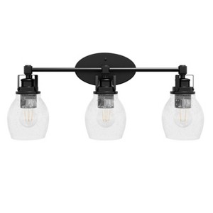 Dewdrop Modern 3-Light Bathroom Vanity Light in Black Finish with Seeded Glass Shade - 1 of 4