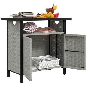 Outsunny Outdoor Pool Towel Storage Cabinet Organizer, PE Rattan Pool Valet - 1 of 4