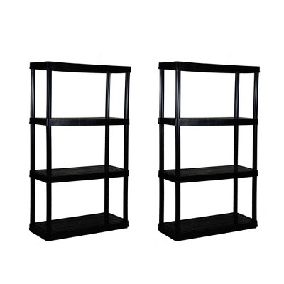 Gracious Living 4 Shelf Tier Medium Resin Indoor & Garage Shelf, Black (2 Pack)