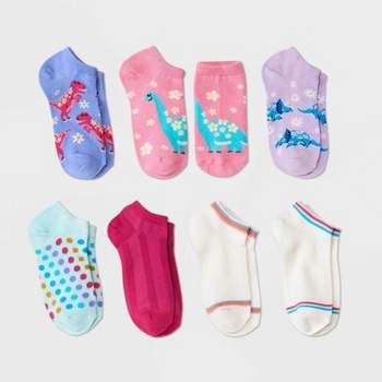 Girls' 7pk Dino No Show Socks - Cat & Jack™ Pink