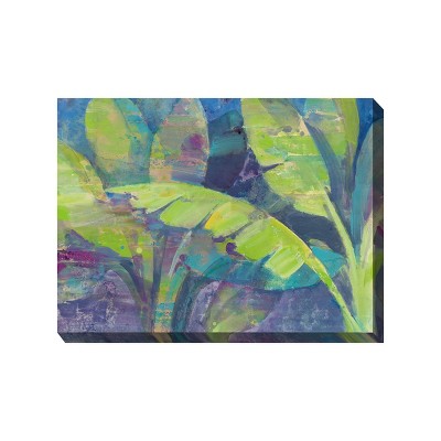 Cottage Garden West of The Wind Bermuda Palm Green, Blue 40 x 30 Inch Waterproof Gallery Wrapped Canvas, Outdoor Garden, Yard, Patio All Weather