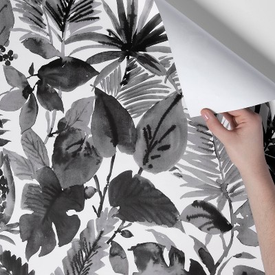 Tropical Leaves Peel &#38; Stick Wallpaper Black/White - Opalhouse&#8482;