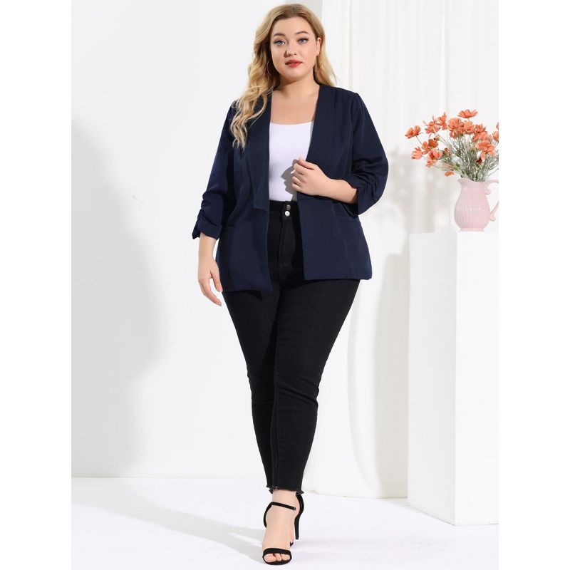 Agnes Orinda Women's Plus Size Fashion Formal with 3/4 Pleated Sleeves and Shawl Collar Blazers, 4 of 8