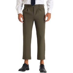 Lars Amadeus Men's Two Buttons Pleated Front Cropped Dress Pants - 1 of 4