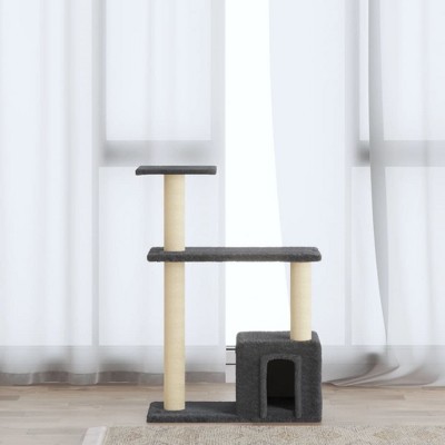 vidaXL Cat Tree Dark grey Sturdy wood, plush, sisal Medium Cat Tree
