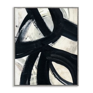 Stupell Industries Dynamic Modern Black Paint Strokes Bold Abstract Framed Giclee Art, Gray, 16" x 20" - 1 of 4