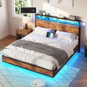 AMERLIFE Floating Bed with 2-Tier Storage, Charging & LED, No Box Spring - 1 of 4