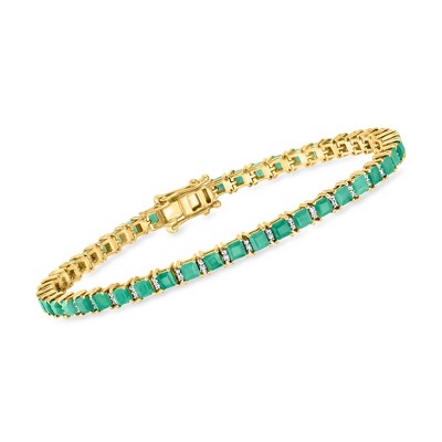 Ross-Simons 6.00 ct. t.w. Emerald and .49 ct. t.w. Diamond Tennis Bracelet in 18kt Gold Over Sterling