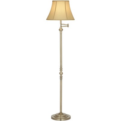 Regency Hill Traditional Floor Lamp Swing Arm Antique Brass Off White Bell Shade for Living Room Reading Bedroom Office