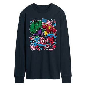 Men's - Marvel - Avengers America Stickers Style Long Sleeve Graphic T-Shirt - 1 of 4