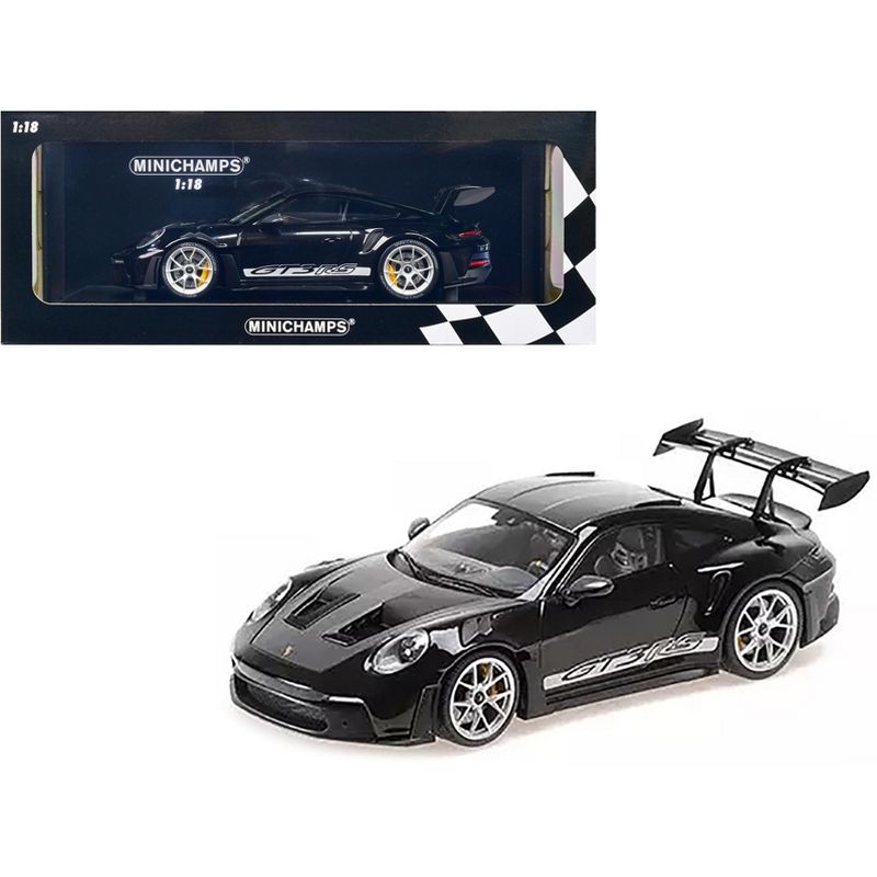 2023 Porsche 911 (992) GT3 RS Black with Carbon Top and Hood Stripes Limited Ed to 300 pcs 1/18 Diecast Model Car by Minichamps, 1 of 4