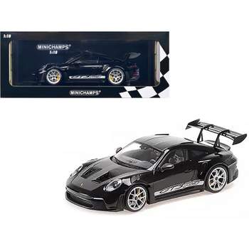 2023 Porsche 911 (992) GT3 RS Black with Carbon Top and Hood Stripes Limited Ed to 300 pcs 1/18 Diecast Model Car by Minichamps