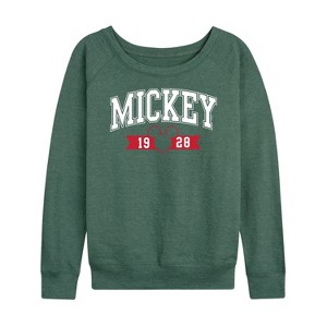 Women's - Disney - Mickey 1928 Collegiate Lightweight French Terry Wide Neck Long Sleeve Shirt - 1 of 4