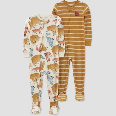 Image of Carter's Just One You®️ Toddler Boys' 2pk Bear Fox and Striped Footed Pajama - Gold 5T