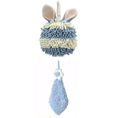 REGALWOVEN 2 Packs Soft Absorbent Flower and Rabbit Shape Decorative Chenille Hand Towel for Bathroom 6" x 15"/7" x 7"