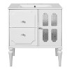 Gulches 30'' Retro White Bathroom Vanity, Glossy Ceramic Sink, 2 Drawers, Soft-Closing Hinges, Freestanding Storage Cabinet - 4 of 4