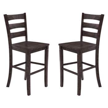 Emma and Oliver Set of 2 Classic Wood Dining Stool with Ladderback Design
